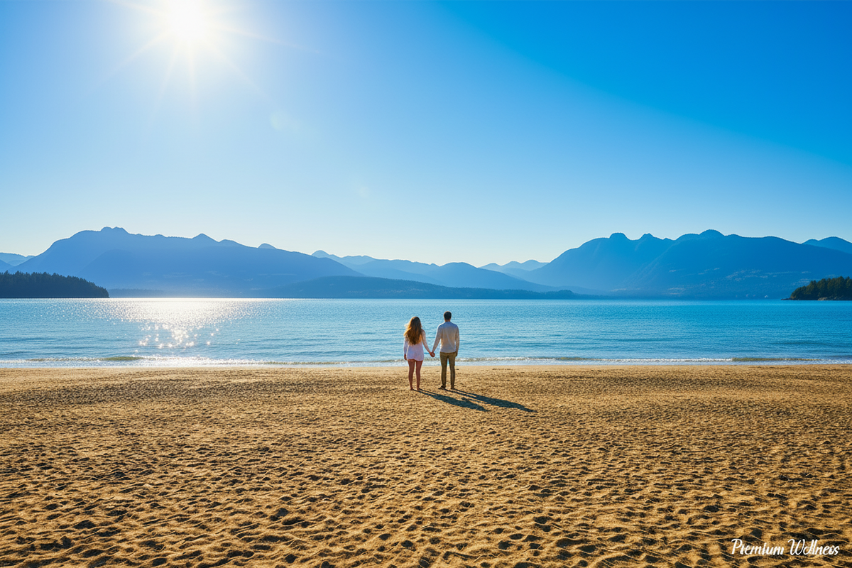 Large couple figures on yellow beach
